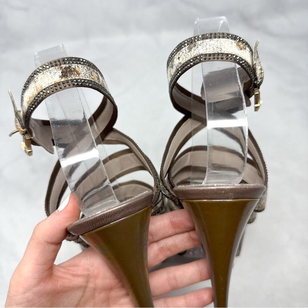 Rene Caovilla Vintage Y2K Platform Ankle Wrap Strappy Sandal Heels Rhinestone - Picture 9 of 16